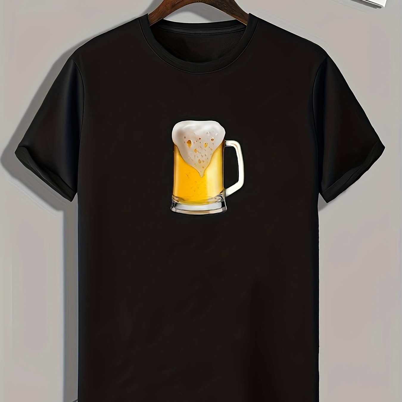 Beer Print Men's Comfy T shirt Slightly Stretch Breathable Tee
