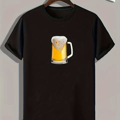 Beer Print Men's Comfy T shirt Slightly Stretch Breathable Tee