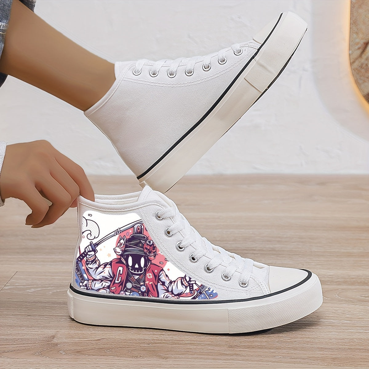 Girl's High Top Anime Skate Shoes With Warm Plush Lining