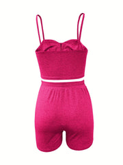 Solid Cami Top & Drawstring Waist Shorts Set