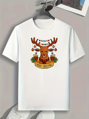 Christmas Deer Print Men's Graphic T shirt Casual Comfy Tees