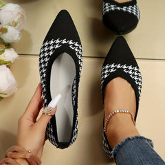 Women's Houndstooth Ballet Flats Soft Sole Shoes