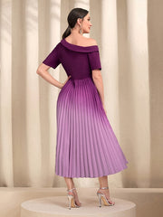 Ombre One Shoulder Pleated Dress Short Sleeve Dress For Banquet