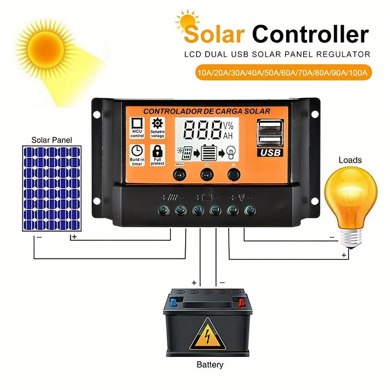 100A 50A 40A 30A 20A 10A 12V 24V Auto Solar Charge Controller LCD Display
