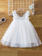 Toddler Girls Cherry Embroidery Mesh Puffy Dress