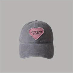 Pink Heart Patch Baseball Cap Vintage Washed Distressed Sun Hat