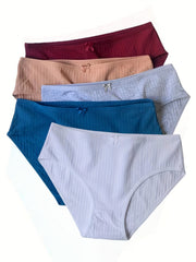 5pcs Solid Briefs Stretchy Intimates Panties Women's Lingerie