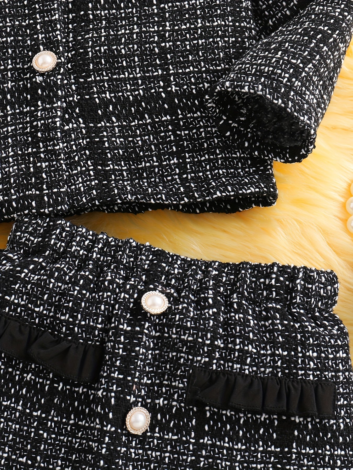 Girl's Tweed Outfit 2pcs Doll Collar Coat & Skirt Set For Spring Autumn