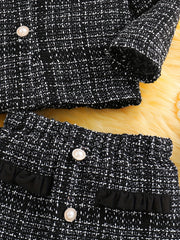 Girl's Tweed Outfit 2pcs Doll Collar Coat & Skirt Set For Spring Autumn