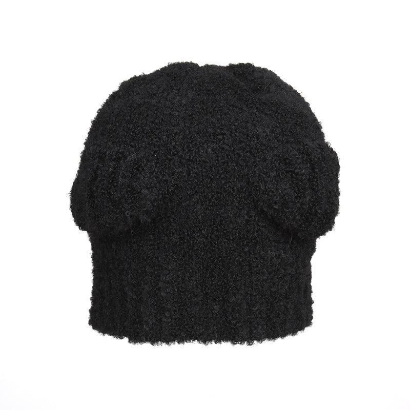 Ladies Short Fleece Hat Solid Outdoor Winter Warm Knitted Hat