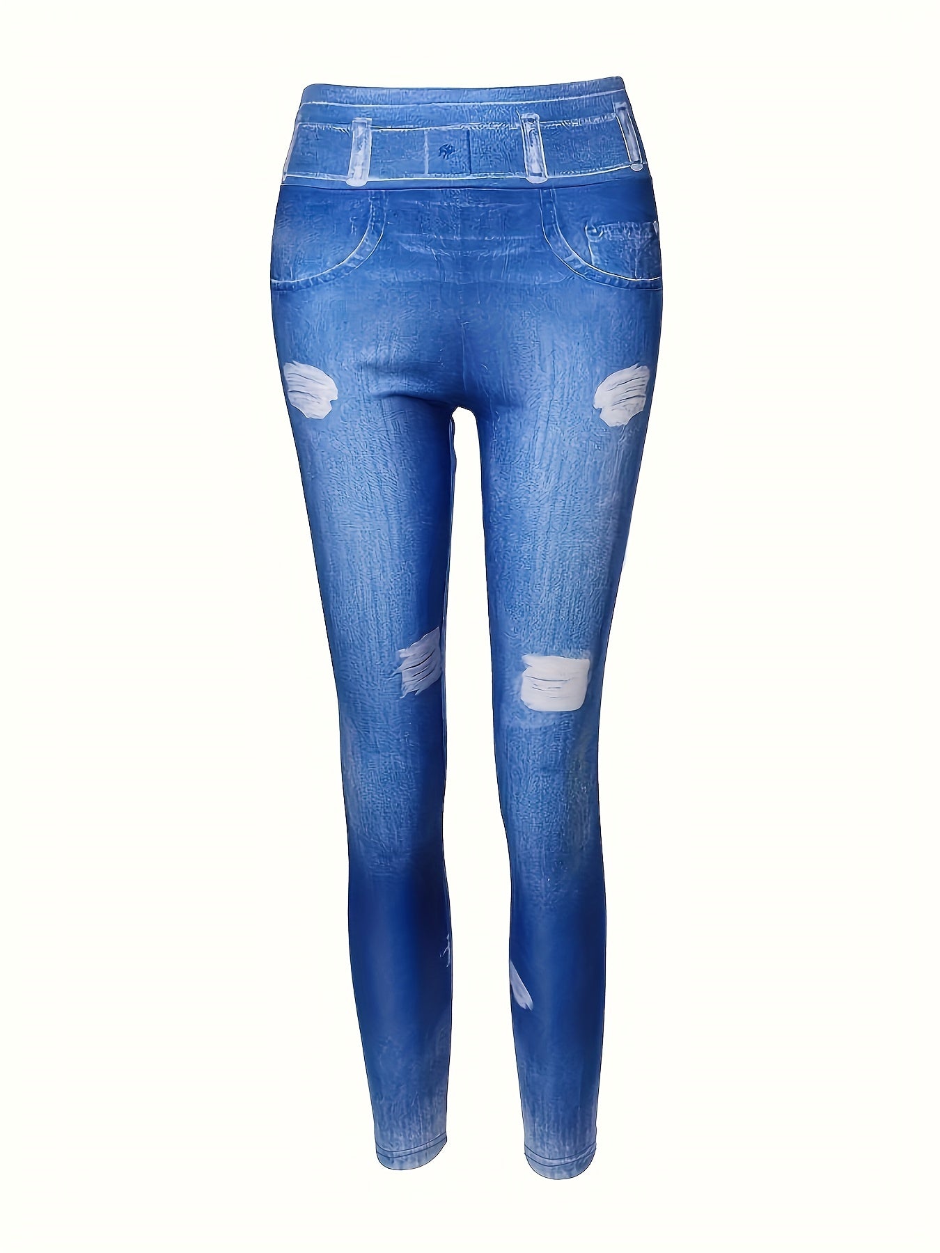 Women's Plus Ripped Ombre Denim Print High Stretch Leggings