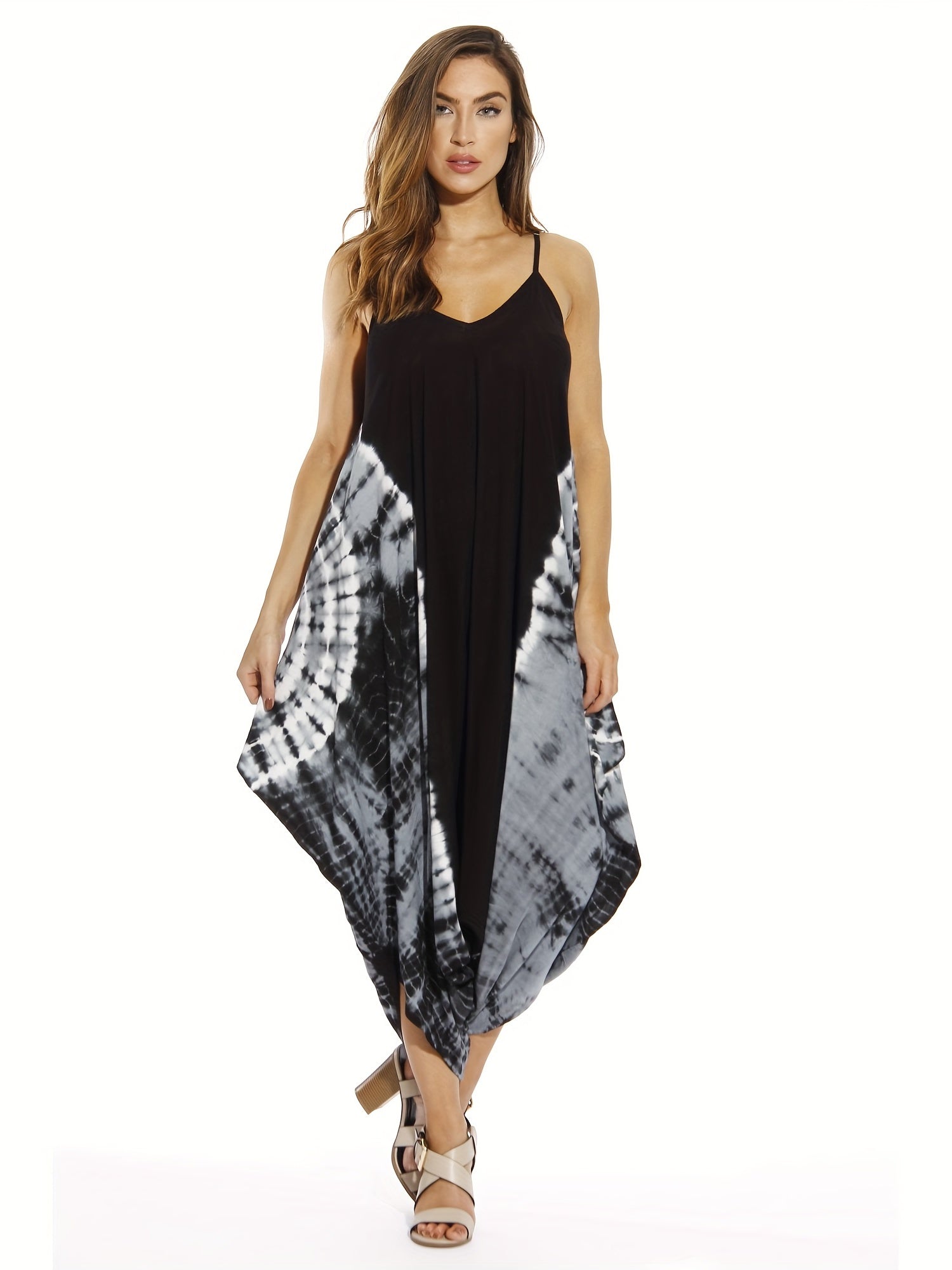 Boho Jumpsuit Women's Plus Tie Dye V Neck Cami Jumpsuit