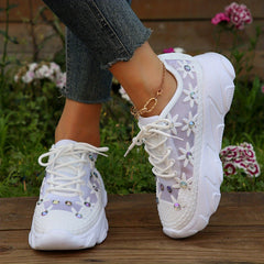Women's Rhinestone Lace Running Shoes Mesh Sneakers with Shock Absorption