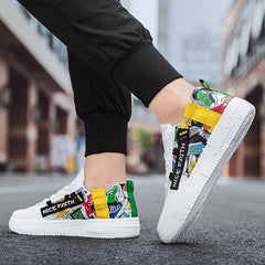 Men's Cartoon Print Skate Shoes NICE FAITH Patch Decor