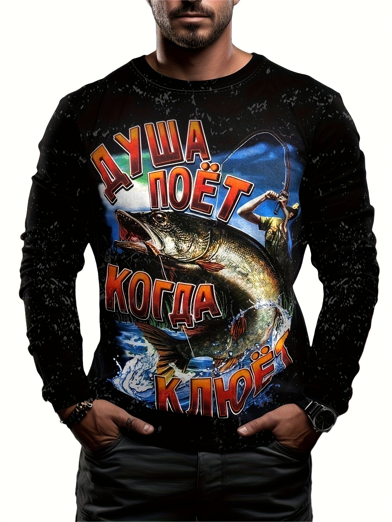 Fish 3D Print Men's Long Sleeve T-Shirt for Autumn