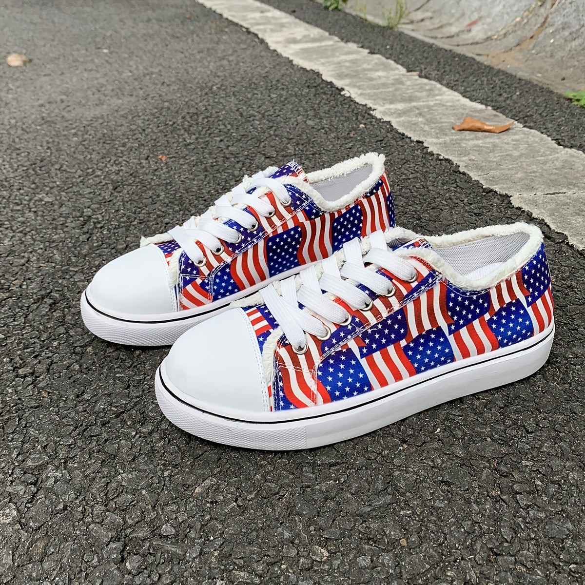 Women's Flag Canvas Shoes Low Top Sneakers for 4th of July