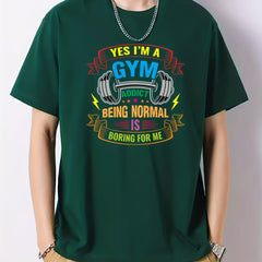Gym Pattern Print Men's Graphic Cotton Crew Neck Active T shirt