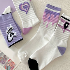 7 Pairs Heart Print Socks Women's Stockings