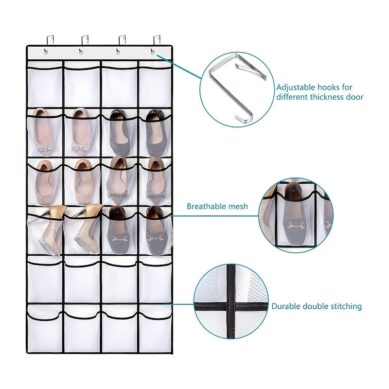 Over The Door Shoe Organizer Hanging Closet Storage Bag Rack With 24 Pockets
