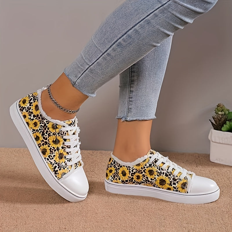 Sunflower & Leopard Print Trim Lightweight Skate Shoes