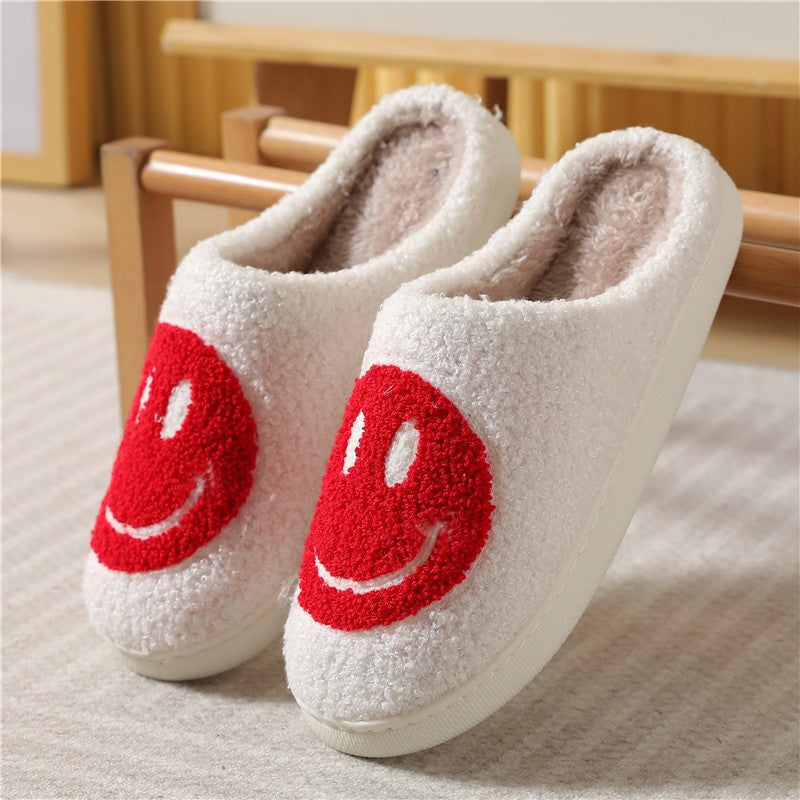Women's Warm Smile Face Slippers - Cozy Fuzzy Home Plush Shoes