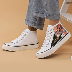 Dragon Print Chunky Canvas Sneakers High Top Skate Shoes