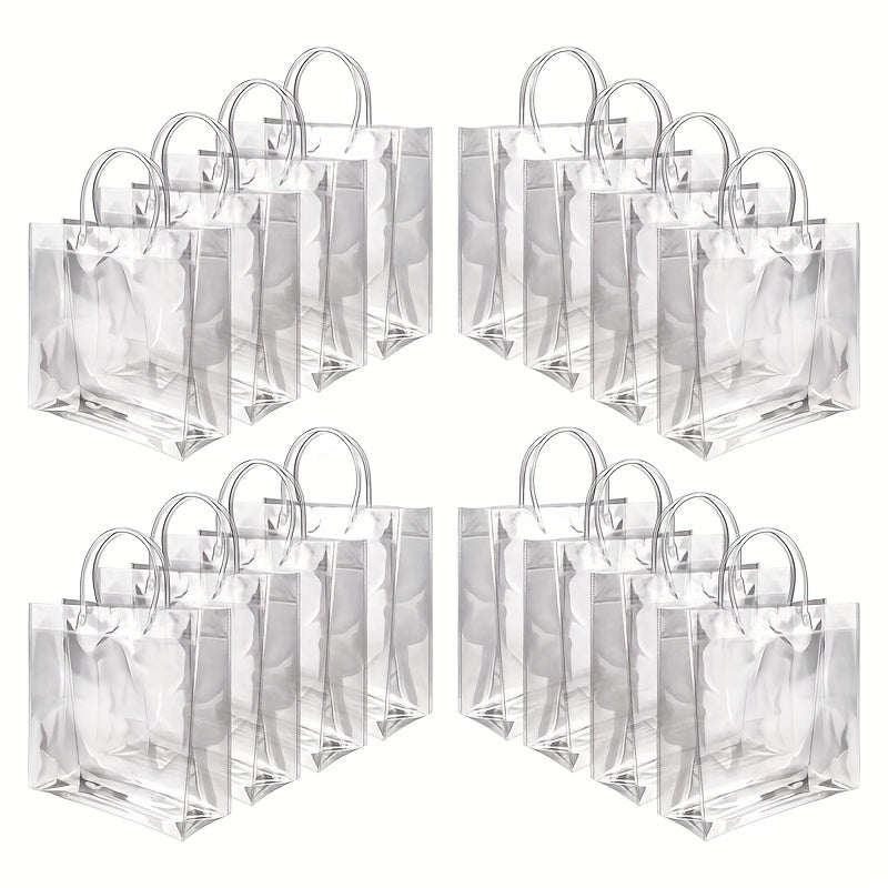 5pcs Transparent Plastic Gift Bags With Handle Reusable PVC Plastic Handbags