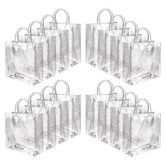 5pcs Transparent Plastic Gift Bags With Handle Reusable PVC Plastic Handbags