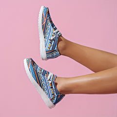 Women's Boho Pattern Slip On Loafers Lightweight Platform Shoes