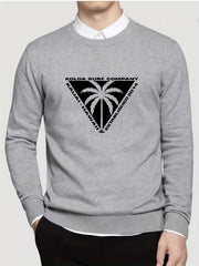 Coconut Palm Print Men's Knitted Sweater Crew Neck Pullover