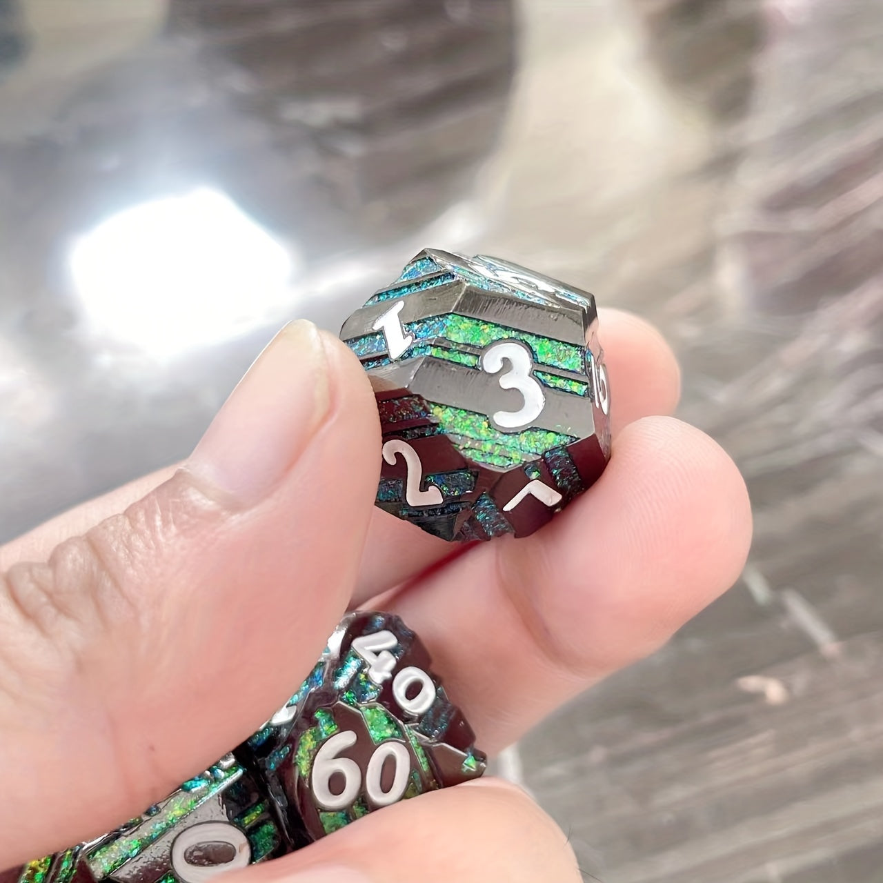 Striped Green Dice Metal Dice Gift For Halloween And Christmas