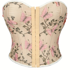 Butterfly Embroidery Strapless Corset Tummy Control Lace Up Push Up Body Shaper