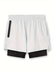 Men's Double Layer Sports Shorts With Inner Zip Pocket