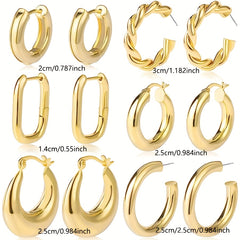 6 Pairs Golden Hoop Earrings Set Hypoallergenic Open Curved Jewelry