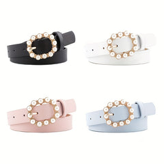 4pcs Leather Pearl Belt with Japanese Character Buckle for Girls