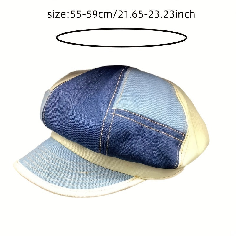 Denim Patchwork Newsboy Hat Classic 8 Panels Cap Unisex Octagonal Cap