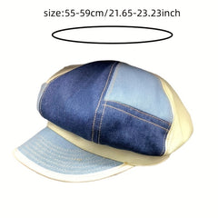Denim Patchwork Newsboy Hat Classic 8 Panels Cap Unisex Octagonal Cap
