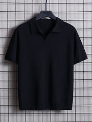 Men's Solid Lapel Polo Short Sleeve Shirt