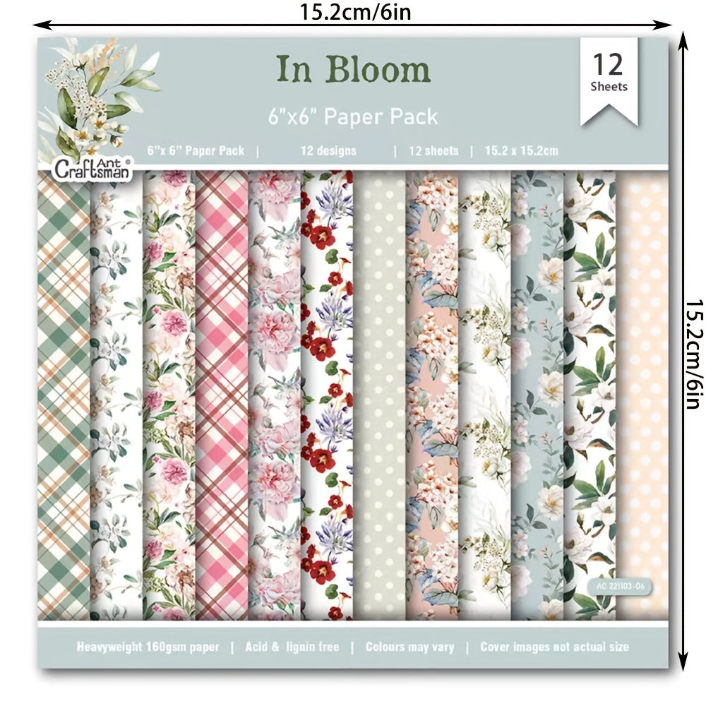 12pcs Flower Retro Pattern DIY Scrapbook Background Paper