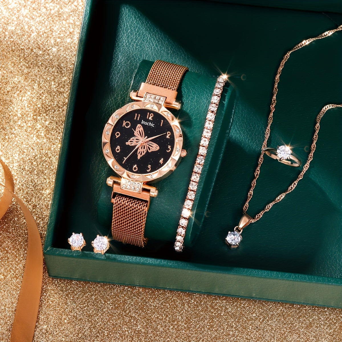 Butterfly Rhinestone Watch & Bracelet Set
