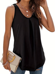 Ruched Tank Top Summer Sleeveless Crew Neck Casual Top