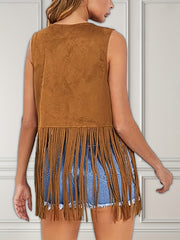 Vintage Western Style Sleeveless Vest with Tassel Detail