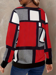 Geo Print Block Crew Neck Pullover Sweatshirt for Women