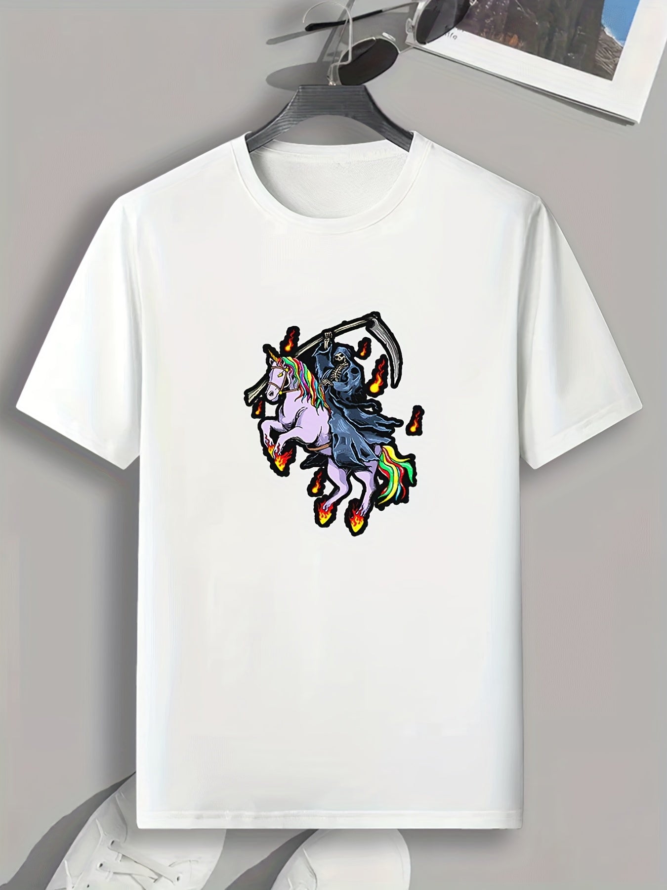 Halloween Reaper & Unicorn Print Men's Sports Tee