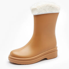 Women's Waterproof Rain Boots Winter Warm Plush Rubber Shoes