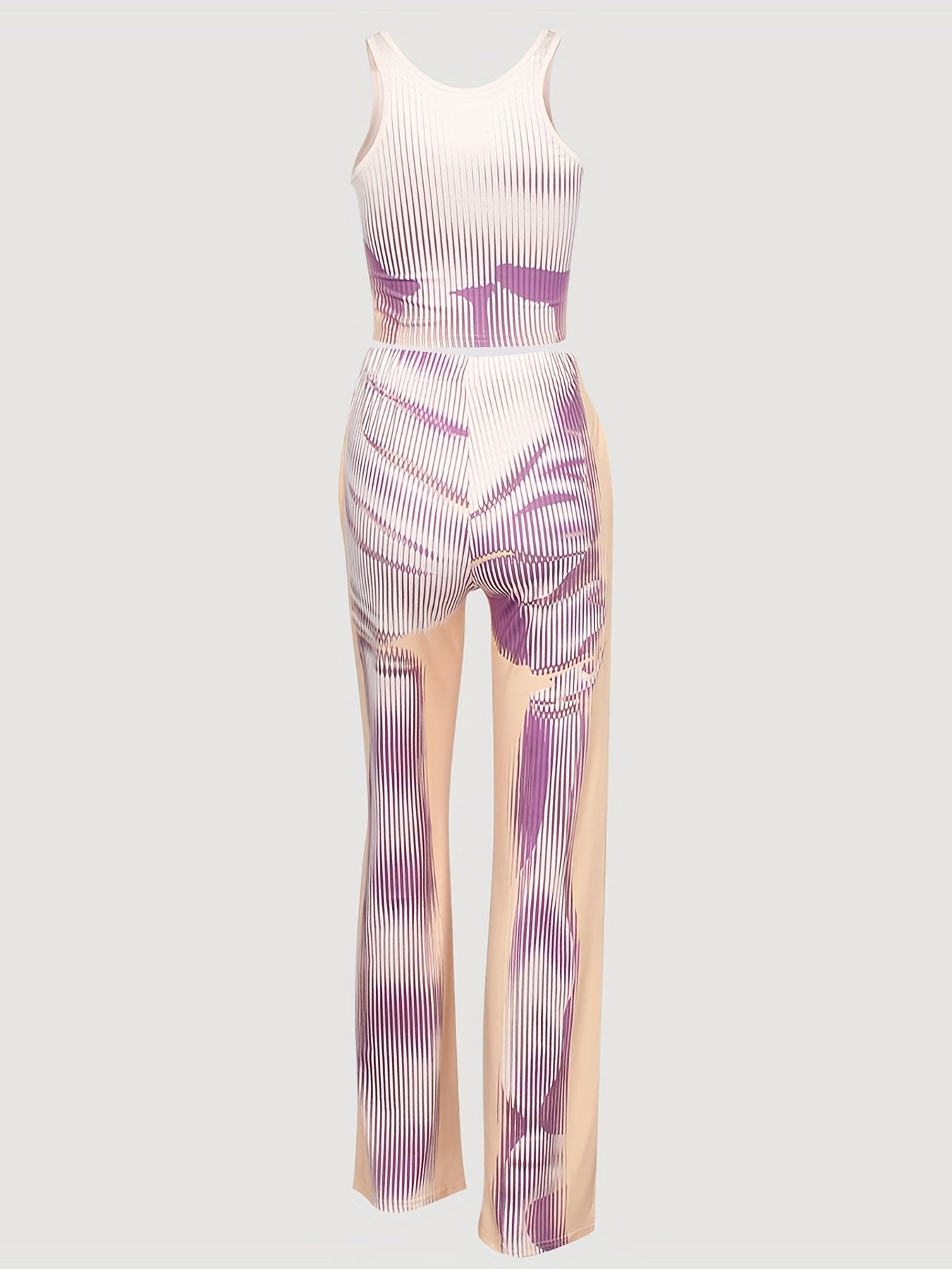 U Neck Crop Tank Top & Wide Leg Pants 2-Piece Set