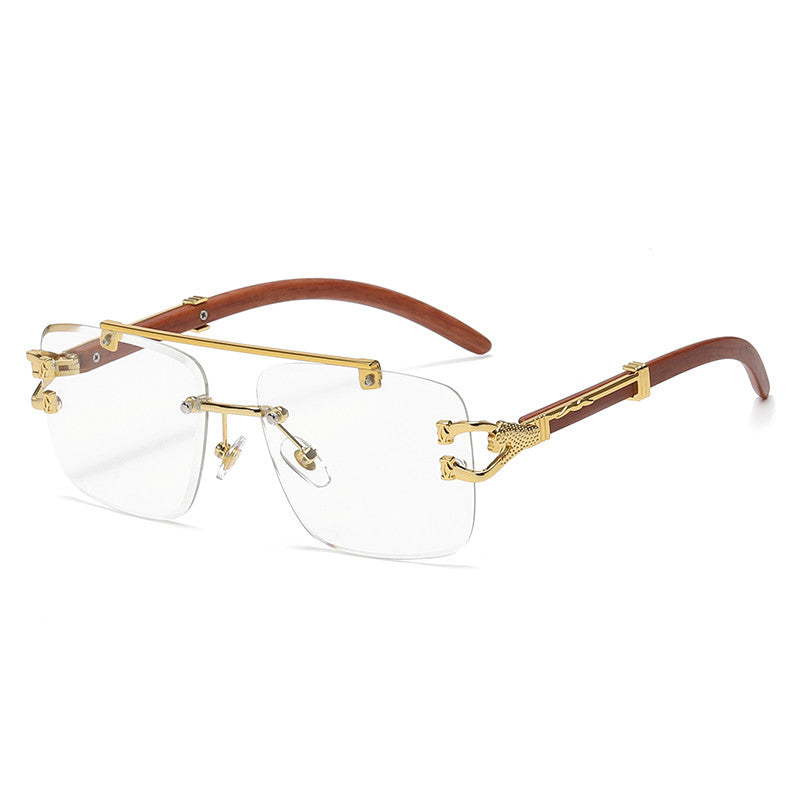 Wood Grain Leopard Head Sunglasses