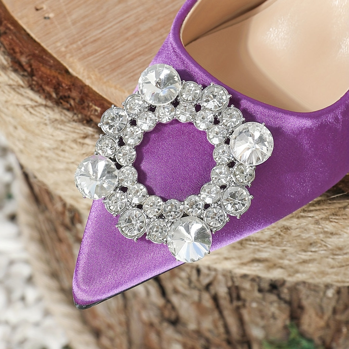 Rhinestone Kitten Heels Purple Slingback Party Pumps