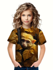3D Monkey Graphic Short Sleeve T shirt Girls Breathable Pullover Tops