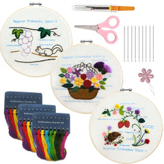 Embroidery Kit with Patterns, Hoop, Needles, Threads - Beginner DIY Crafts
